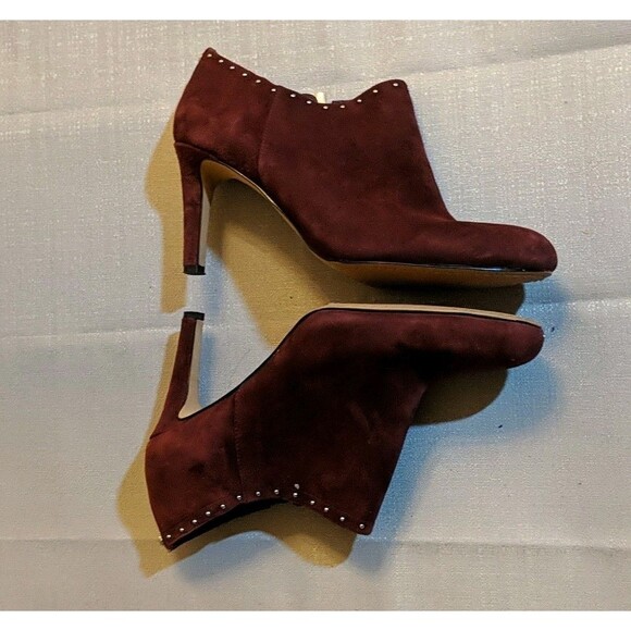 Vince Camuto Channa Ankle Heels Leather Suede Studded Zip Booties 9.5 M Burgundy - Picture 4 of 14